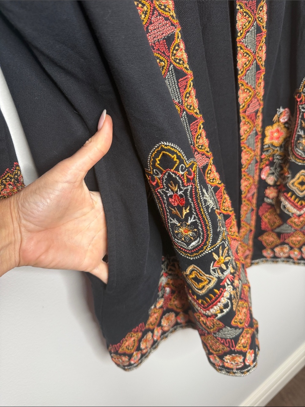 Soft Surroundings Black Embroidered Multicolor Kimono Open Cardigan 1X Boho - Picture 10 of 10